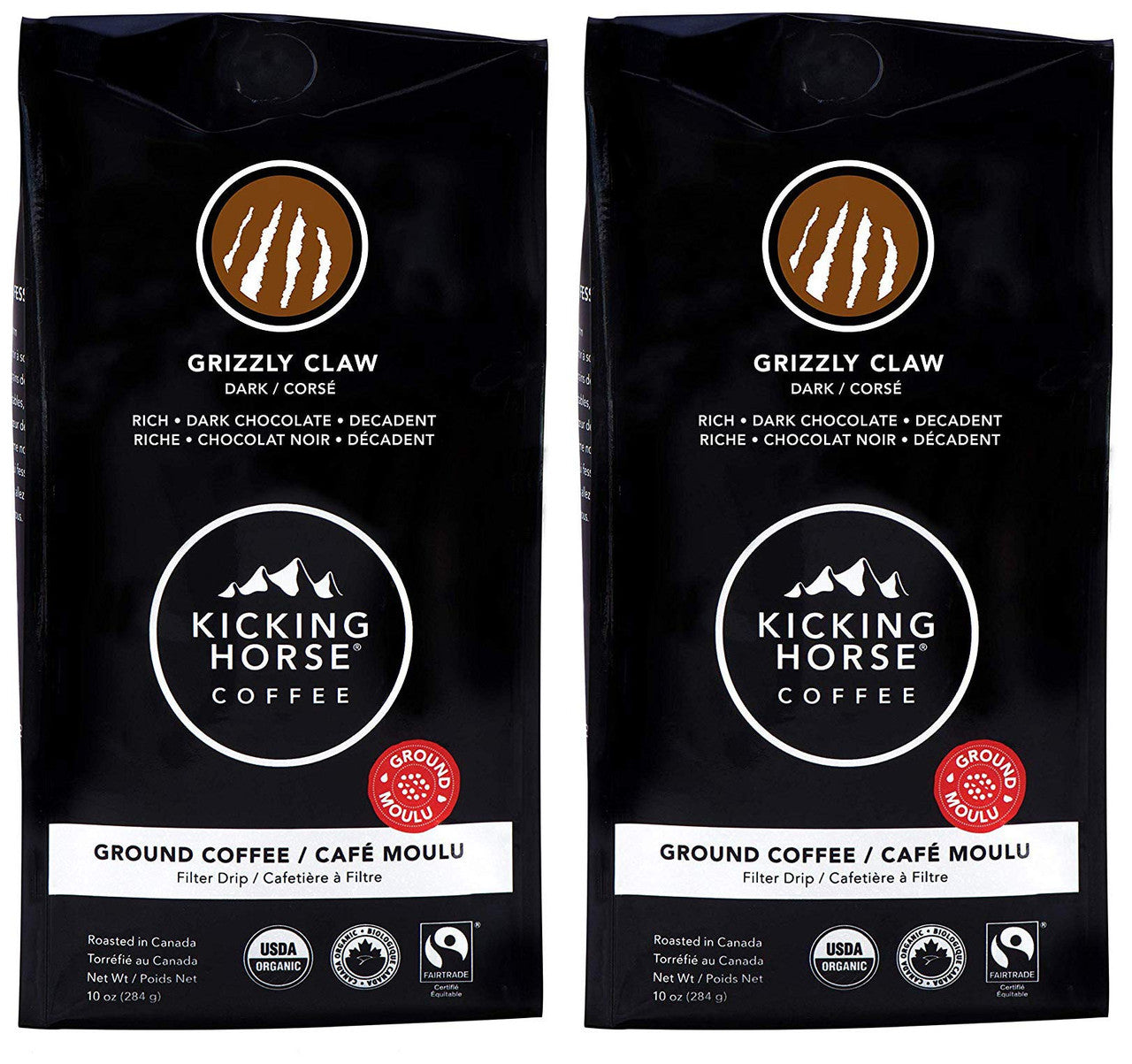 Kicking Horse Grizzly Claw Dark Roast Ground Coffee 284g/10 oz, (2pk) {Imported from Canada}